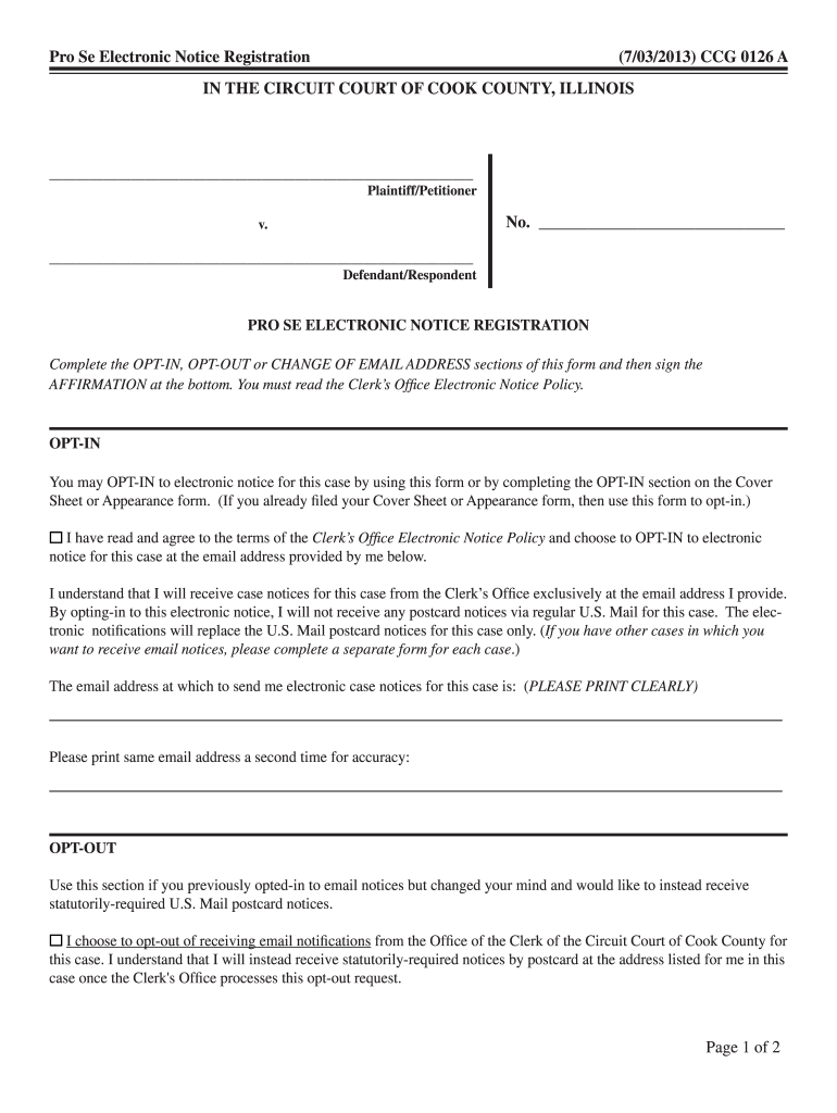 Pro Se Electronic Notice Registration (7/03/2013) CCG 0126 A IN ... - 12 218 239 Preview on Page 1.