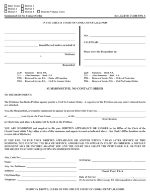 Illinois Civil No Contact Order Summons