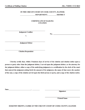 Certificate of Mailing Citation