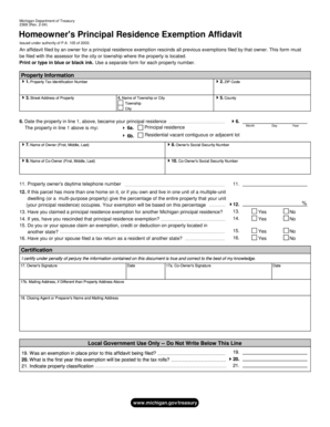 Michigan Homeowner's Principal Residence Exemption Affidavit