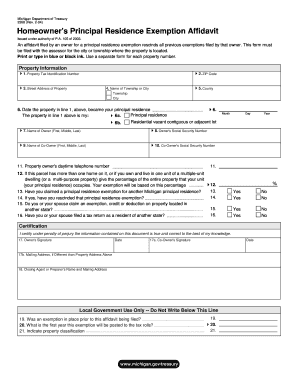 Michigan Homeowner's Principal Residence Exemption Affidavit