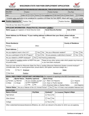 Wisconsin State Fair Park Employment Application