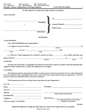 Summons for Detinue / Registration of a Foreign Judgment