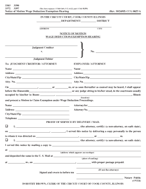 Notice of Motion Wage Deduction Exemption Hearing