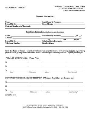 Immediate Annuity Claim Form
