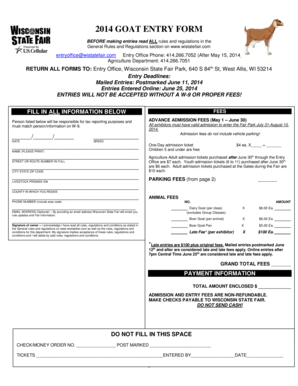 2014 Wisconsin State Fair Goat Entry Form