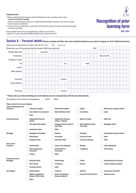 CII Recognition of Prior Learning Form