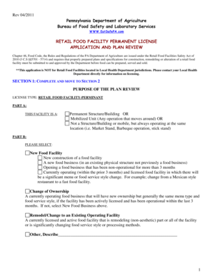 Pennsylvania Retail Food Facility Permanent License Application