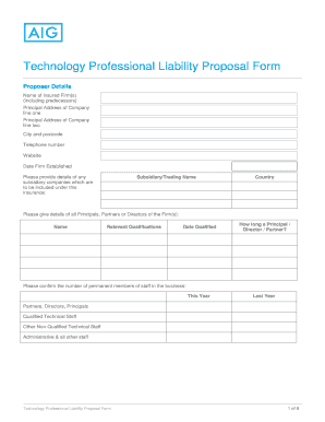 AIG Proposal Form Technology Professional Liability