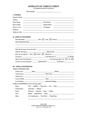 Affidavit of Vehicle Theft