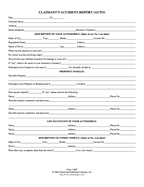 Claimant’s Accident Report (Auto) Form 1180F