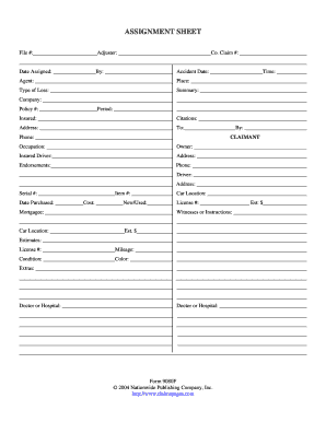 Insurance Claim Assignment Sheet