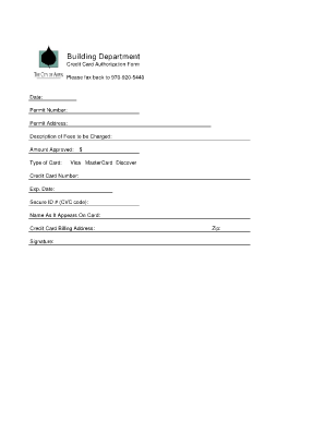 Building Department Credit Card Authorization Form