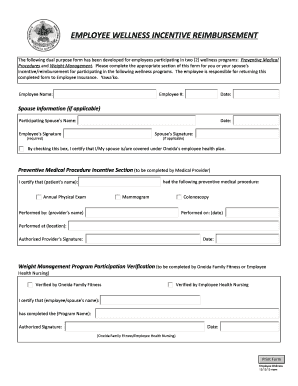 Employee Wellness Incentive Reimbursement Form