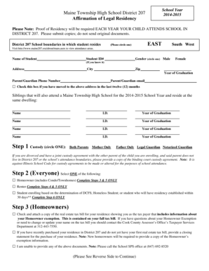 Maine Township High School District 207 Affirmation of Legal Residency