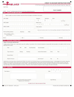 Philam Life Credit to Account Instruction Form