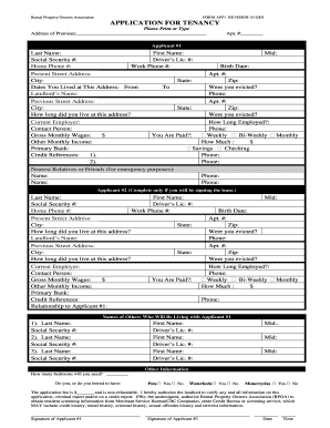 Rental Property Owners Association Tenancy Application