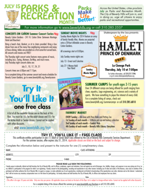 Beverly Hills Summer Activities Flyer