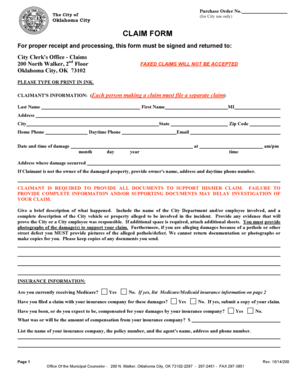 Oklahoma City Claim Form