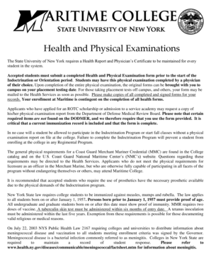 SUNY Maritime College Health and Physical Examination Form