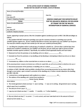 Nevada Tenant Verified Complaint for Expedited Relief