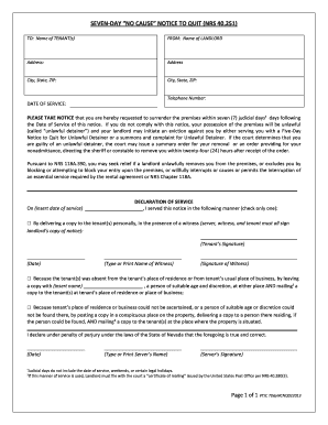 Seven-Day No Cause Notice to Quit (NRS 40.251)