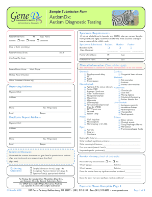 AutismDx Sample Submission Form