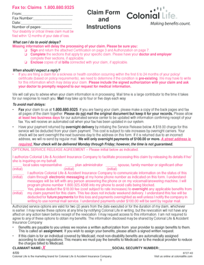 Colonial Life Disability or Critical Illness Claim Form