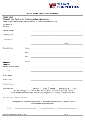 Debit Order Authorization Form