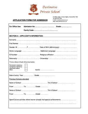 South Africa School Admission Application Form