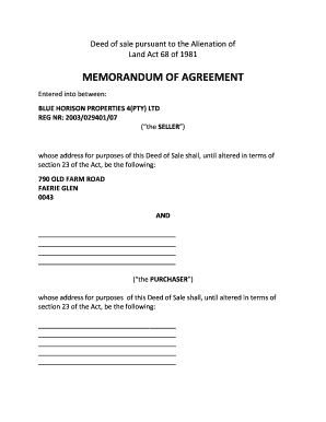 Deed of Sale Pursuant to Alienation of Land Act 68 of 1981