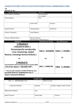 WorldVentures International Membership Application Form
