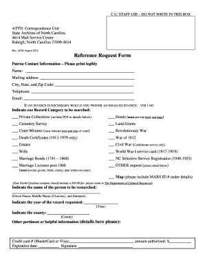 North Carolina Reference Request Form