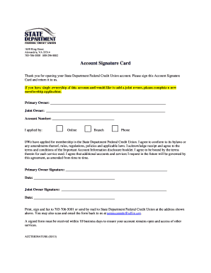 State Department Federal Credit Union Account Signature Card