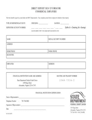 Direct Deposit Sign Up Form for Commercial Employers