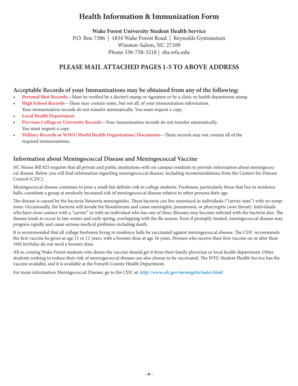 Wake Forest University Health Information & Immunization Form