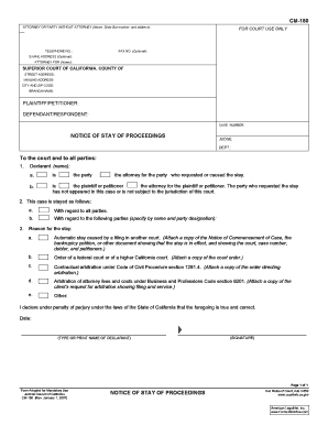California Notice of Stay of Proceedings