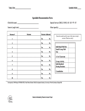 Specialist Documentation Form