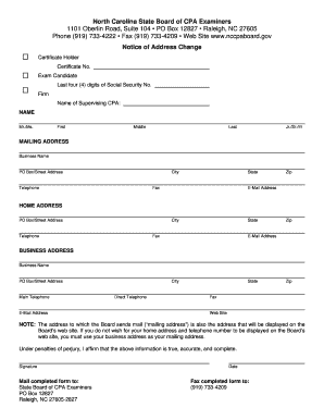 North Carolina CPA Address Change Notice