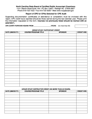 Fillable Online nccpaboard CPEAuditReportingFor.. - North Carolina ...