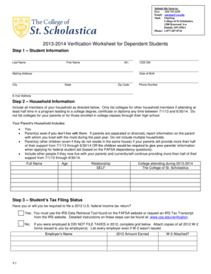 2013-2014 Verification Worksheet for Dependent Students