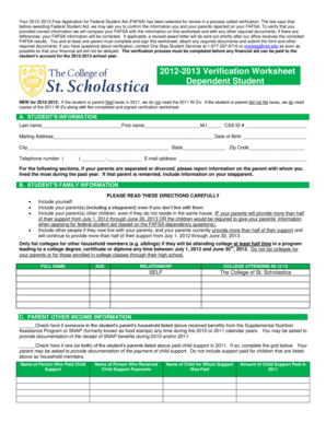 2012-2013 Verification Worksheet