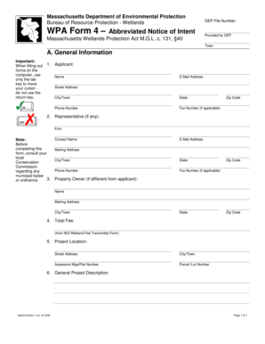 Massachusetts Wetlands Protection Act Notice of Intent