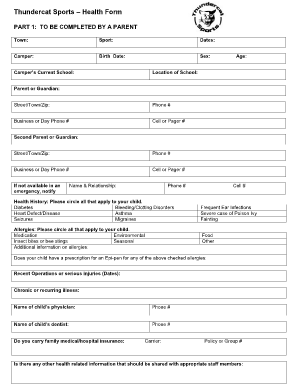 Thundercat Sports Health Form