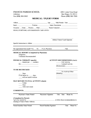 Injury on duty forms pdf - FRANCIS PARKER SCHOOL MEDICAL / INJURY FORM - francisparker