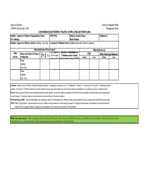California Covered Electronic Waste Collection Log