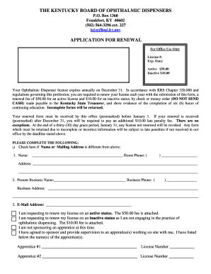 Kentucky Ophthalmic Dispenser License Renewal Form