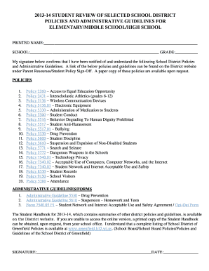 Student Policy Sign-Off Form