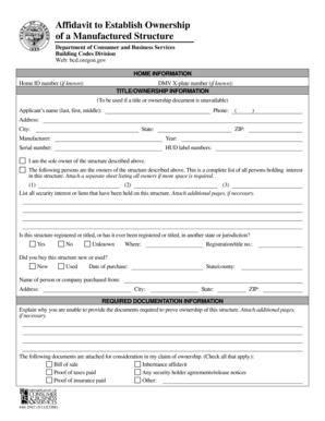 Affidavit to Establish Ownership of a Manufactured Structure