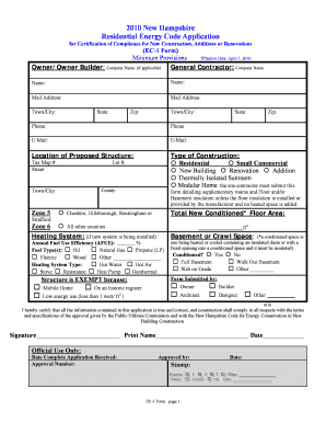 New Hampshire Residential Energy Code Application